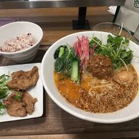 Golden Sesame Tantanmen set with additional soy meat - yum!  at T's Tantan - JR Ikebukuro in Tokyo