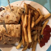 The falafel taco with French fries... you can order a salad instead of fries. at Comb Ridge Coffee in Bluff
