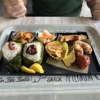Daily lunch plate with ume and ginger miso rice balls  at Fete le Marche in Kawasaki