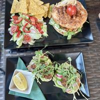 Avo toast with tempeh and vegan burger  at Cafe Nateeva in Prievidza