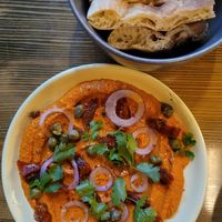 Red pepper dip with capers and sun dried tomatoes at DADI in Tbilisi