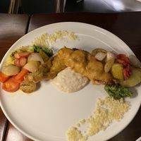 Loved the fried fish with the tarter sauce, pesto and roasted veggies! at Mahina Vegan Table in Seoul