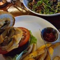 Pineapple burger, chickpea salad + trufflw pasta at Mahina Vegan Table in Seoul