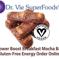 44 g each Dr. Vie Superfoods. Raw vegan gluten-free, low GI, Chia, linseeds, quinoa, cacao, cherries, mocha. Delicious breakfast energy on the run. Uber Eats delivery or KZNpick up at Dr. Vie SuperFoods in Durban