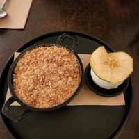 Apple and rhubarb crumble at The Metz in Launceston