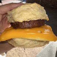 Biscuit sandwich with sausage, just egg and cheese! This was sooo delicious   at A Peace of Soul in Columbia