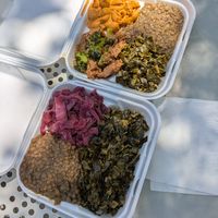 I got the "small" plate with 4 sides (lentils, cabbage, 2x collared greens) and husband got the broccoli and beef plate with lentils, mac, and collards. Everything was fantastic. at A Peace of Soul in Columbia