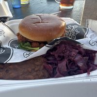 Bbq chkn sandwich with red cabbage and beans  at A Peace of Soul in Columbia