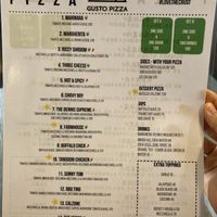Menu as of 2020-05-16 at Gusto Pizza in Taipei