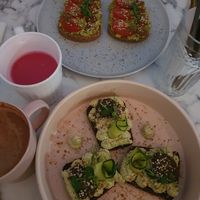 Avocado toast and cheese + chia caviar toast at Veg Harmony in Minsk