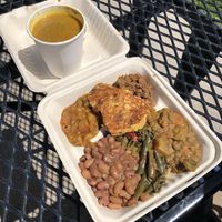 Combo plate $14 and lentil soup $6  at Ras Rody's Jamaican Vegan  in Santa Fe