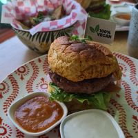 Beyond meat burger classic at Dulcinea Café Vintage in Cali