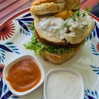 Beyond meat burger with a vegan egg at Dulcinea Café Vintage in Cali