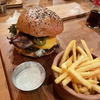 Chili Burger,  Soyanaise and fries.  at The Street  in Prague