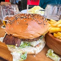 Caesar salad burger with eggplant “bacon"  at The Street  in Prague
