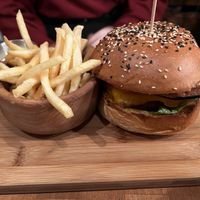 Vegan bacon cheeseburger and fries  at The Street  in Prague
