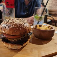 Vegan roated peer burger at The Street  in Prague