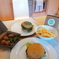 The Green and The Yellow Burgers with the delicious chips and outstanding sides!  at Five Buns in South East London