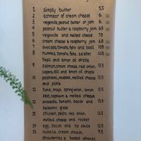 Menu at Bricklane Bagels in South Melbourne