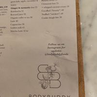 Menu at BodyBuddy in Stockholm