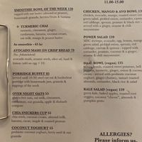 Menu at BodyBuddy in Stockholm