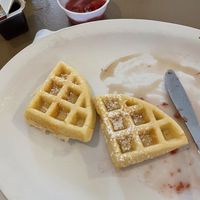 Strawberry compote waffles  at Queens Coach in Niagara Falls