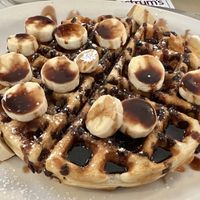 Vegan funky monkey waffles  at Queens Coach in Niagara Falls