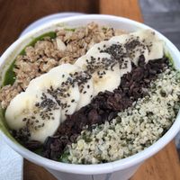 Mango matcha smoothie bowl  at Liquid Prana in Playa Del Carmen