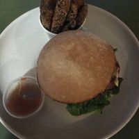 With zucchini chips and tomato relish. at Grill'd - Oaklands Park in Adelaide