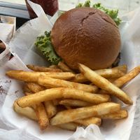 Burgers come with fries!  at Chicana Vegana in Fullerton