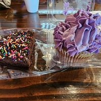Brownie and cupcake. at Chicana Vegana in Fullerton