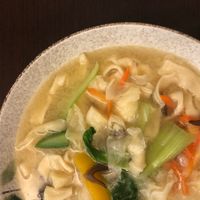 Miso soup with vegetable and thick noodles.  at Zhēn Xīn SùShí 蓁心素食 in Kaohsiung