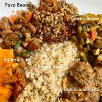 My delicious plate.  I cooked the brown rice and quinoa myself.  The rest were catered. at Vegan Stops in Garden Grove