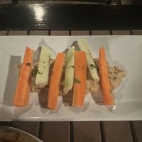 Chickpea puree with veggie sticks  at Il Pellicano Cucina Italiana in Caye Caulker
