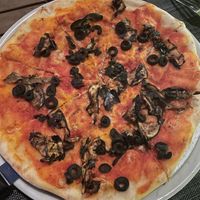 Scam vegetarian pizza without cheese and onion 17US$  at Il Pellicano Cucina Italiana in Caye Caulker