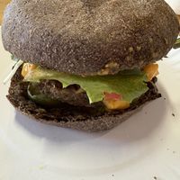 Vegan impossible burger with gluten free bun  at Mystic Coffee in Hollywood