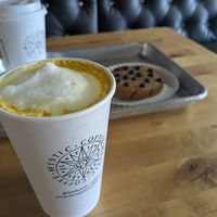 Golden Milk (almond) with Monk Fruit instead of honey at Mystic Coffee in Hollywood