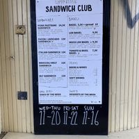 Menu at Sandwich Club - Hietalahdenranta in Helsinki