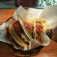 Tofu & chili, and roasted cauliflower tacos. at La Mesa in Shanghai
