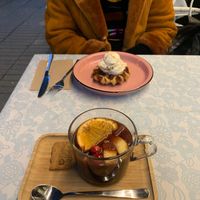 Alcohol free ‘gluhwein’ and a waffle with ice cream. Delicious! at IceLab NiceCream Creations in Antwerpen