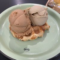 Coffee and Pistachio with rose on a weekday waffle  at IceLab NiceCream Creations in Antwerpen