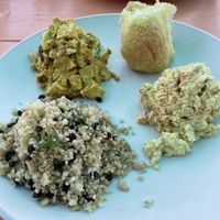 Curry tofu, egg salad, couscous, and a fresh challah   at Root 66 Cafe in Santa Fe