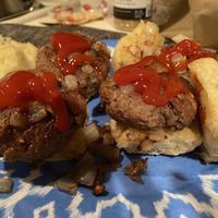Yummy sliders with your Challah , Jack.   at Root 66 Cafe in Santa Fe