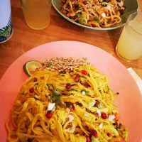 Mana rice noodles and udon paniolo, both vegan at KOA Bistro & Bar in Ljubljana