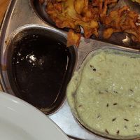 Fried onions with veganized sauces at The Madras Cafe in Orlando
