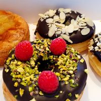 Cinnamon-Apple Compote Cross, Raspberry-Pistachio Cross, Almond Choc and Hazelnut at Royal Donuts in Dusseldorf