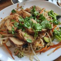 Udon Nudeln mit veganer Ente und viel Koriander at Thuy Phat Sushi Express in Hannover