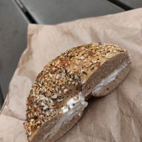Everything bagel with Tofutti. I already ate half at Water Street Bagel Co in Syracuse