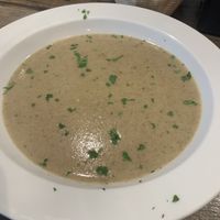 Mushroom soup - special of the day. Came with bread that didn’t make it in the pic😄 at Pizzanada in Bloomfield