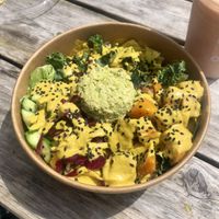 Coastal Macro Bowl - tempeh, rice, Veg and Turmeric dressing   at Kokomo in North Vancouver